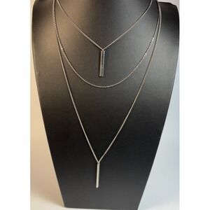 Pendant Necklace Silver Tone Triple Strand Linear Bar Long Adjustable Y2K